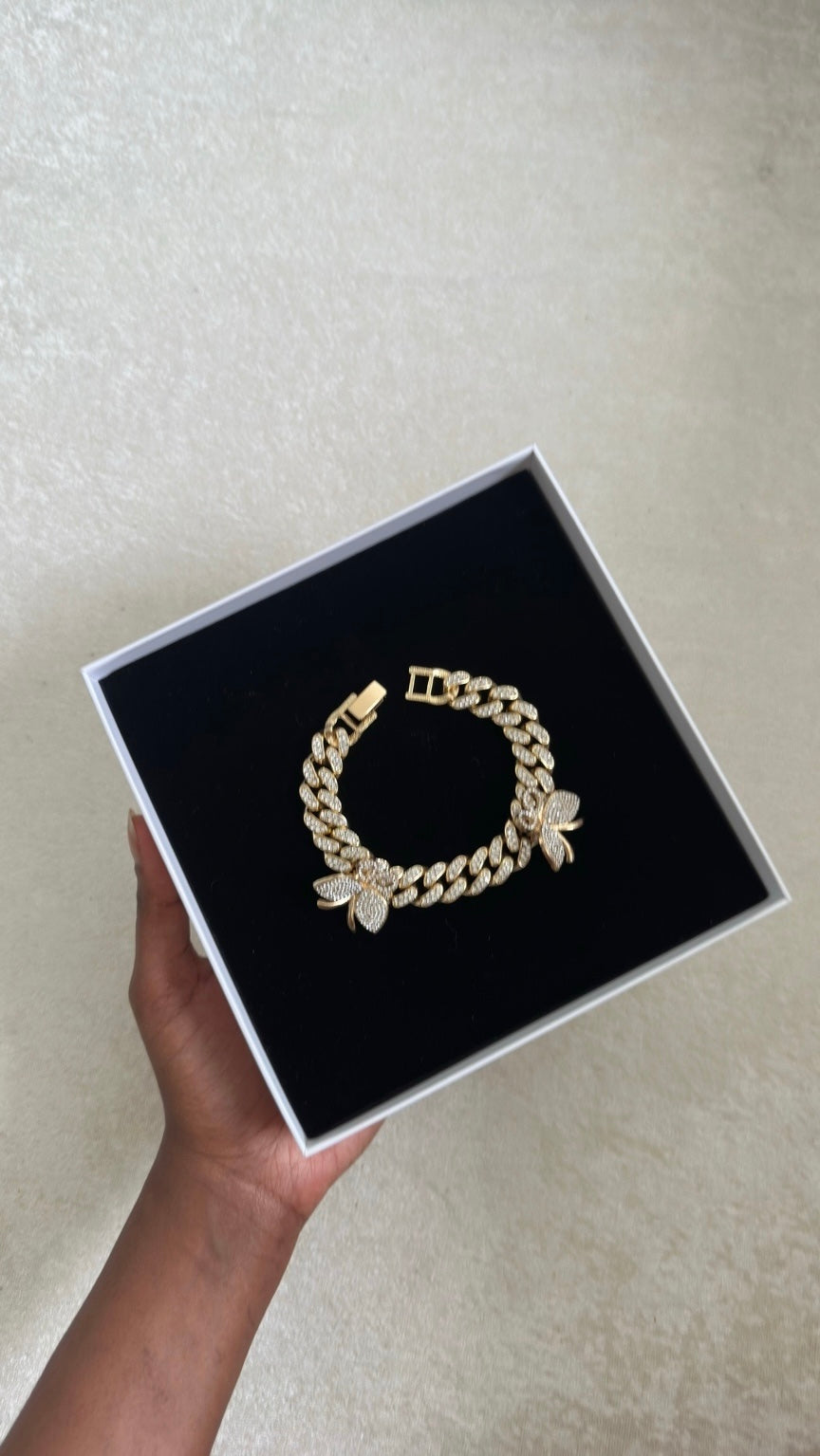 Iced Gold Butterfly Cuban Link Bracelet