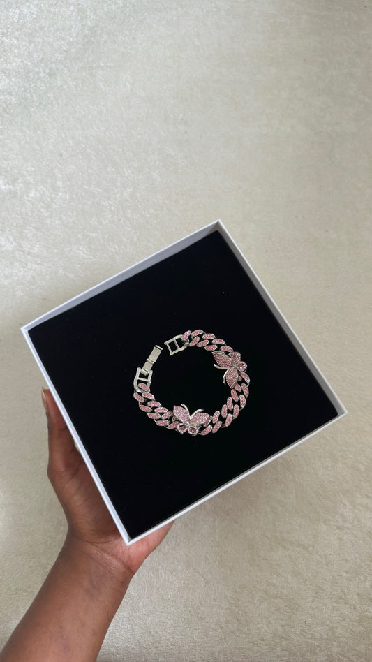 Cuban Sliver-Rose Butterfly Bracelet
